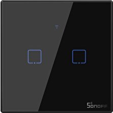 Sonoff T3EU2C-TX Wifi Dokunmatik Akıllı Anahtar | Alexa , Google , Nest , Echo , Echo Dot , Tap | Siyah , Duvar Tipi | 2 Gang | Uzaktan Kumanda Edilebilir