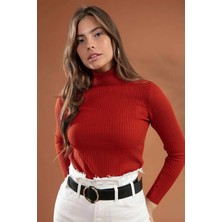 Pındık Butik Kadın Boğazlı Balıkçı Yaka Fitilli Triko KAZAK-888-034-Kırmızı