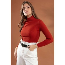 Pındık Butik Kadın Boğazlı Balıkçı Yaka Fitilli Triko KAZAK-888-034-Kırmızı