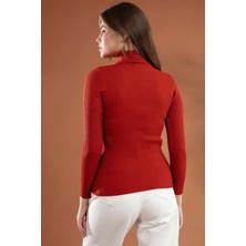 Pındık Butik Kadın Boğazlı Balıkçı Yaka Fitilli Triko KAZAK-888-034-Kırmızı