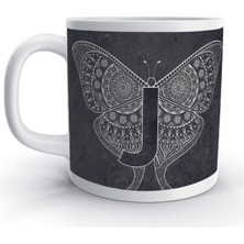 Rock'n Fox J Harfi Otantik Kelebek  Tasarım Renkli Harfli Kupa Bardak