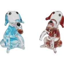 Ebru'sss Dekoratif El Yapımı (Handmade) Cam Ikili Takım Mini Köpek Biblo