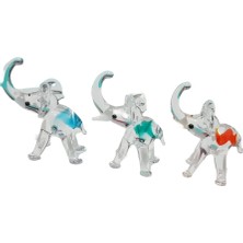 Ebru'sss Dekoratif El Yapımı (Handmade) Cam 3'lü Takım Mini Fil Biblo