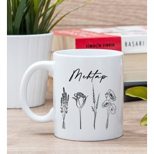 Hediye Dükkanı Kişiye Özel Karakalem Çizimli Çiçekler Beyaz Kupa Bardak