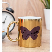 Hediye Dükkanı Kişiye Özel Kadına Kelebek Tasarım İsimli Gold Kupa Bardak