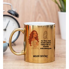 Hediye Dükkanı Kişiye Özel Az Önce Aşık Oldum Tasarım Esprili Gold Kupa Bardak