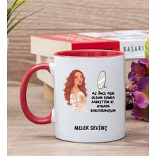 Hediye Dükkanı Kişiye Özel Az Önce Aşık Oldum Tasarım Esprili Kırmızı Kupa Bardak