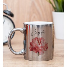 Hediye Dükkanı Kişiye Özel Pembe Çiçekli Isme Özel Silver Kupa Bardak