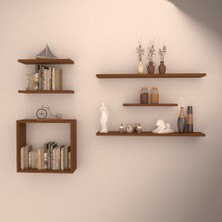 Rafkestir Karya Duvar Raf Seti Hareli Ceviz Mat