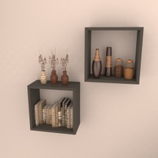 Rafkestir 2 Li Kare Raf Set  Antrasit  Mat