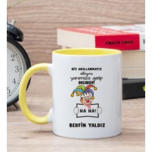 Hediye Dükkanı Kişiye Özel Biz Akıllanmayız Tasarım Esprili  Sarı Kupa Bardak