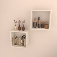 Rafkestir 2'li Kare Raf Set  Beyaz