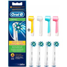 Oral-B Diş Fırçası Yedek Başlığı Cross Action Black Edition 4'lü + 4 Adet Renkli Koruyucu Kapak