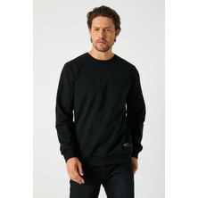 Mmetalic Erkek Siyah Basic Bisiklet Yaka Sweatshirt