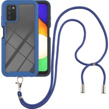 Eabhulie Samsung Galaxy A03S İçin Şeffaf Bumper Shockproof Ayarlanabilir Çapraz Askılı Askılı Tam Koruma Kılıf Kapaklı Mavi (Yurt Dışından)