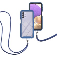 Eabhulie Samsung Galaxy A32 5G İçin Şeffaf Bumper Shockproof Ayarlanabilir Çapraz Askılı Askılı Tam Koruma Kılıf Kapaklı Mavi (Yurt Dışından)