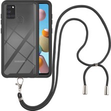 Eabhulie Samsung Galaxy A21S İçin Şeffaf Bumper Shockproof Ayarlanabilir Çapraz Askılı Askılı Tam Koruma Kılıf Kapaklı Siyah (Yurt Dışından)