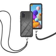 Eabhulie Samsung Galaxy A21S İçin Şeffaf Bumper Shockproof Ayarlanabilir Çapraz Askılı Askılı Tam Koruma Kılıf Kapaklı Siyah (Yurt Dışından)