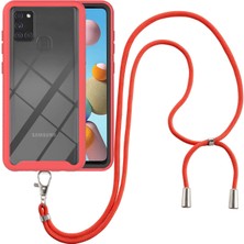 Eabhulie Samsung Galaxy A21S İçin Şeffaf Bumper Shockproof Ayarlanabilir Çapraz Askılı Askılı Tam Koruma Kılıf Kapaklı Kırmızı (Yurt Dışından)