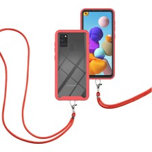 Eabhulie Samsung Galaxy A21S İçin Şeffaf Bumper Shockproof Ayarlanabilir Çapraz Askılı Askılı Tam Koruma Kılıf Kapaklı Kırmızı (Yurt Dışından)