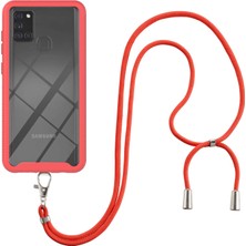 Eabhulie Samsung Galaxy A21S İçin Şeffaf Bumper Shockproof Ayarlanabilir Çapraz Askılı Askılı Tam Koruma Kılıf Kapaklı Kırmızı (Yurt Dışından)