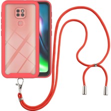 Eabhulie Motorola Moto G 9 Play İçin Şeffaf Bumper Shockproof Ayarlanabilir Çapraz Askılı Askılı Tam Koruma Kılıf Kapaklı Kırmızı (Yurt Dışından)