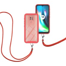 Eabhulie Motorola Moto G 9 Play İçin Şeffaf Bumper Shockproof Ayarlanabilir Çapraz Askılı Askılı Tam Koruma Kılıf Kapaklı Kırmızı (Yurt Dışından)