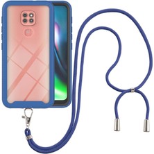 Eabhulie Motorola Moto G 9 Play İçin Şeffaf Bumper Shockproof Ayarlanabilir Çapraz Askılı Askılı Tam Koruma Kılıf Kapaklı Mavi (Yurt Dışından)