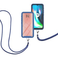 Eabhulie Motorola Moto G 9 Play İçin Şeffaf Bumper Shockproof Ayarlanabilir Çapraz Askılı Askılı Tam Koruma Kılıf Kapaklı Mavi (Yurt Dışından)