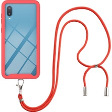 Eabhulie Samsung Galaxy A02 İçin Şeffaf Bumper Shockproof Ayarlanabilir Çapraz Askılı Askılı Tam Koruma Kılıf Kapaklı Kırmızı (Yurt Dışından)