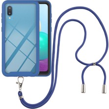 Eabhulie Samsung Galaxy A02 İçin Şeffaf Bumper Shockproof Ayarlanabilir Çapraz Askılı Askılı Tam Koruma Kılıf Kapaklı Mavi (Yurt Dışından)