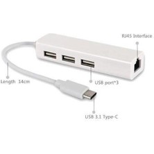 Mobitell Type-C USB 3.1 To Ethernet Lan Adaptör ve 3 Port USB 2.0 Hub