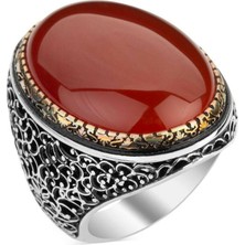 Takılingo Büyük Oval Akik Taşlı Telkari Model Gümüş Erkek Yüzük