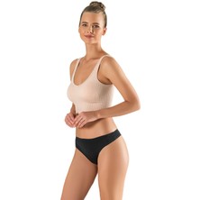 Modanty 3'lü Lazer Kesim Kadın Slip Tanga Iz Yapmaz Toparlayıcı Siyah Slikonlu