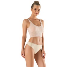 Modanty 3'lü Lazer Kesim Kadın Slip Tanga Iz Yapmaz Toparlayıcı Ten Slikonlu