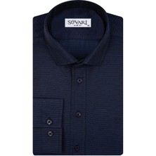 Süvari Slim Fit Armür Desenli Lacivert Erkek Gömlek