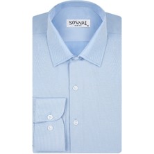 Süvari Slim Fit Armür Desenli Soluk Mavi Erkek Gömlek