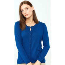 Desen Triko Kadın Likralı Basic Uzun Kollu Sıfır Yaka Hırka Saks