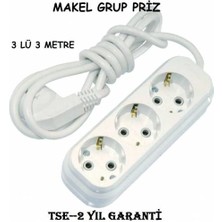 Makel 3 Lü 3 mt Topraklı Kablolu Uzatmalı Seyyar Grup Priz