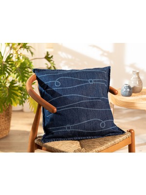 English Home Knotted Denim Kırlent Kılıfı 45 x 45 cm İndigo