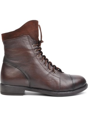 Ayakmod 502 Kahve Deri Fermuarlı Kadın Bot