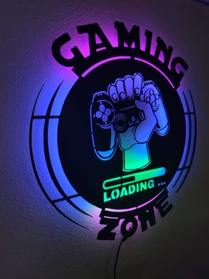 Dekoraven Gaming Zone Gamer LED Işıklı Ahşap Tablo