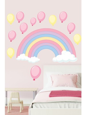 cokindirimli Soft Renkli Gökkuşağı Bulutlar ve Balonlar Çocuk Odası Duvar Sticker