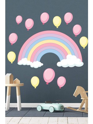 cokindirimli Soft Renkli Gökkuşağı Bulutlar ve Balonlar Çocuk Odası Duvar Sticker