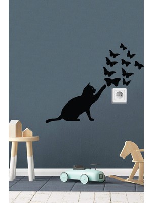 Echo Home Kedi ve Kelebekler Duvar ve Priz Yanı Duvar Sticker Seti