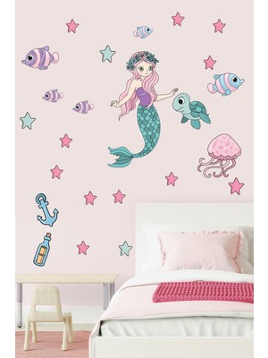 Echo Home Deniz Kızı Balıklar ve Yıldızlar Duşakabin ve Duvar Sticker Seti
