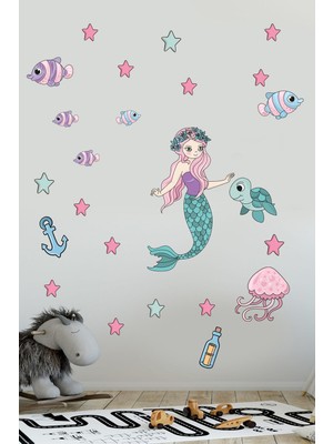 Echo Home Deniz Kızı Balıklar ve Yıldızlar Duşakabin ve Duvar Sticker Seti