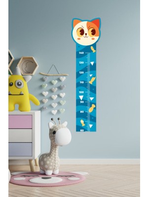 Echo Home Sevimli Mavi Kedi Figürlü Boy Ölçme Ölçüm Cetveli Duvar Sticker