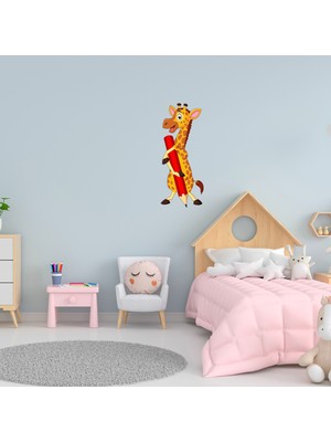 Echo Home Sevimli Zürafa ve Kalem Ana Okulu ve Çocuk Odası Duvar Kapı Sticker