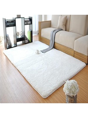 Merinos Aksu Peluş Halı Post Beyaz Kaymaz Taban Yıkanabilir Kesme Yolluk